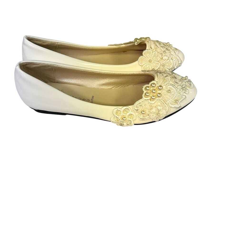 Ivory Bridal Flats Women's 8.5 Floral Embellishments Wedding Shoes - Picture 7 of 8